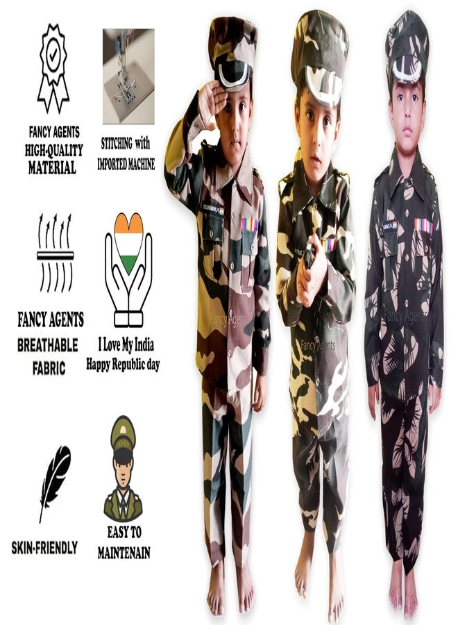 Fancy Agents Polyester Army Dress/Costume for kids| Indian Army and Police Costume for | National Soldier Costume for Kids Boys and Girls (Free Watch Gift for) (5-6 Years, Indian) - Image 4